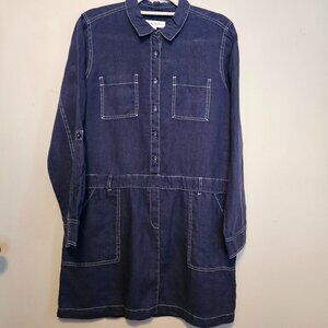 Michael Stars Drop Waist Linen Pilar Dress in Blue, Size Medium
